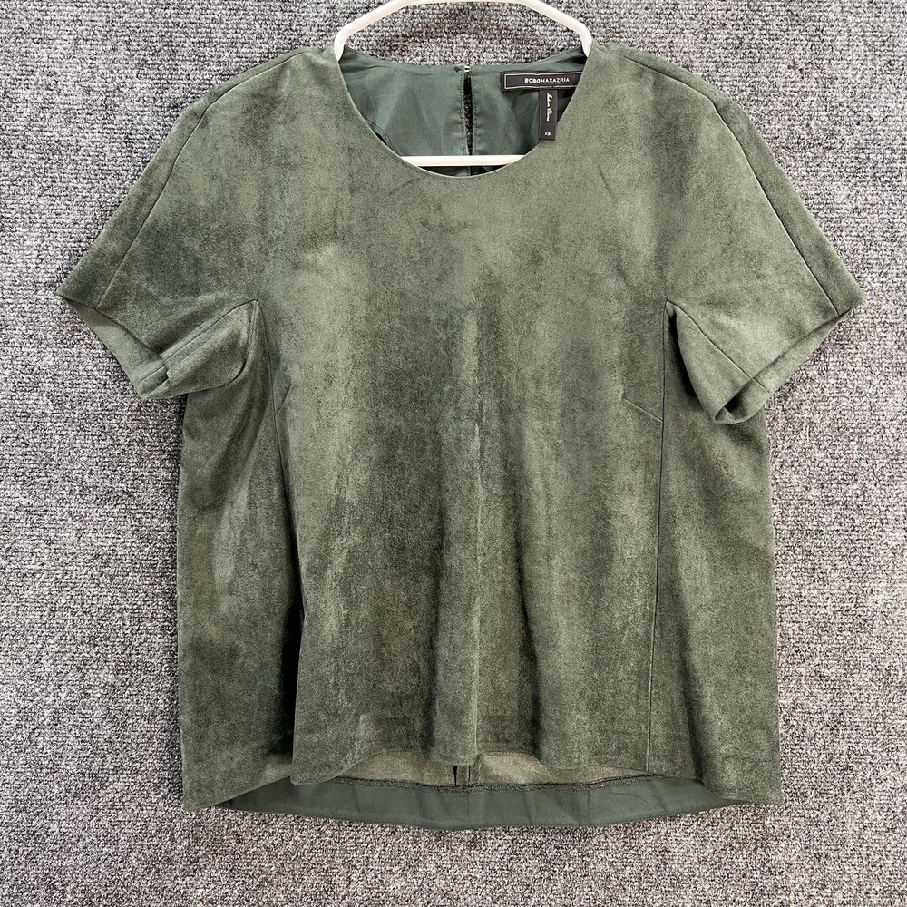 BCBG MaxAzria Women's Mariko Elm Green Faux Suede Shirt XS Autumn Fall Neutral
